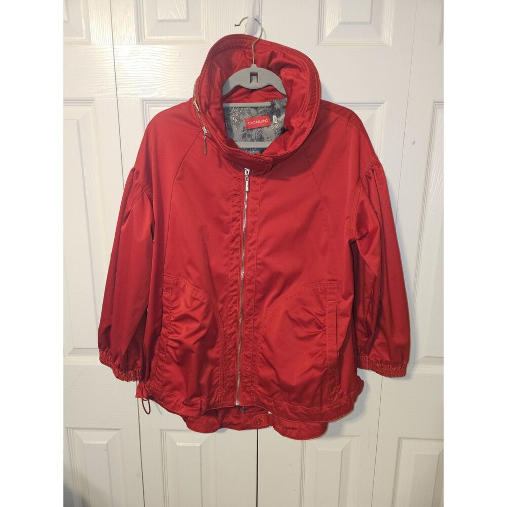 Ciao Milano Size M Red Windbreaker/ Raincoat With Pockets And Hat Pouch
